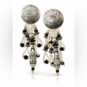 Vintage Sterling Silver Petroglyph Fringe Earrings | Pearls | Southwestern Boho